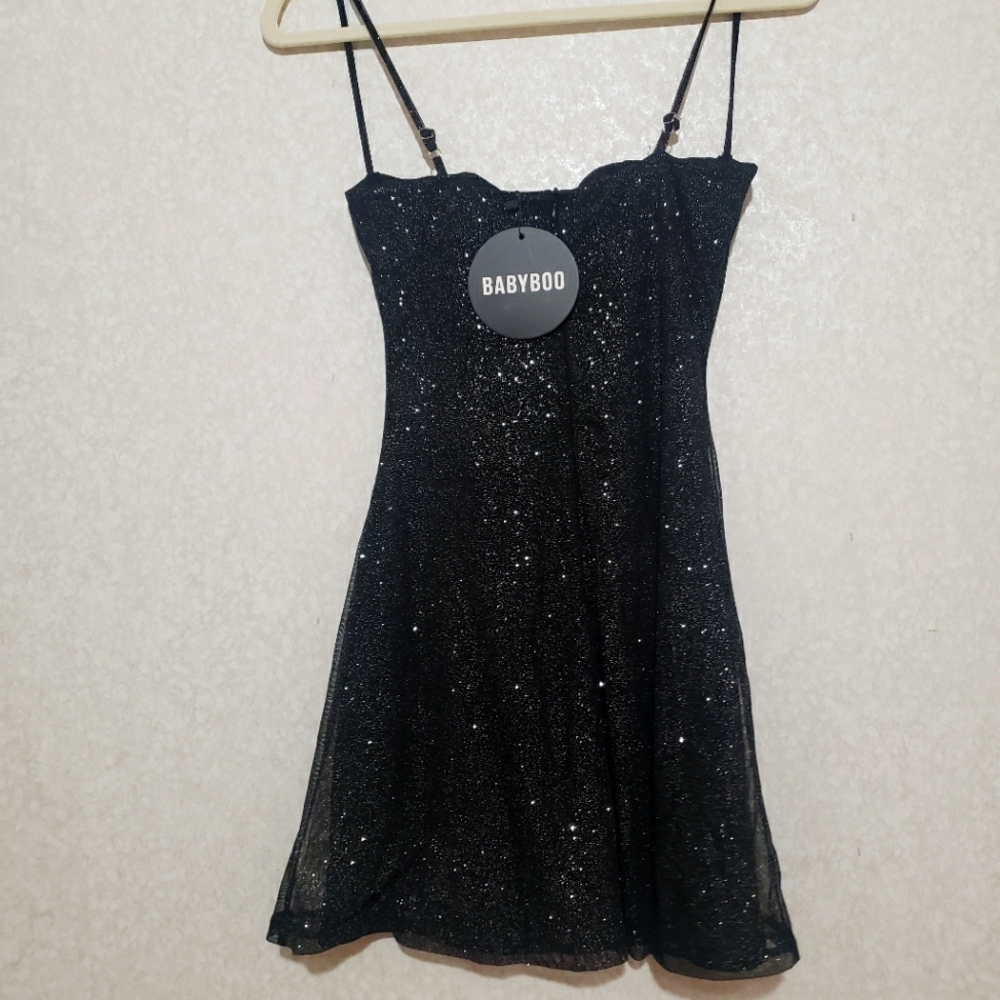 NEW SMALL BABYBOO PIXIE MINI DRESS-BLACK SPARKLE - Picture 2 of 12